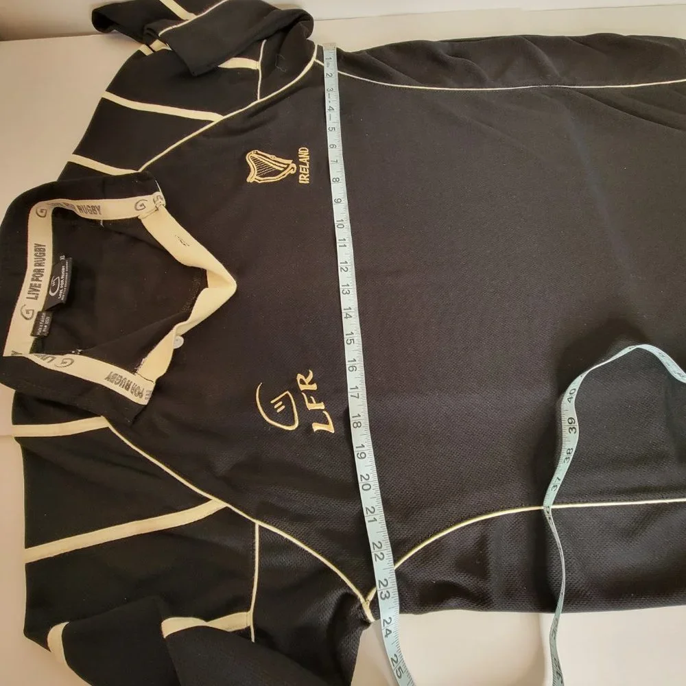 Live For Rugby Mens Retro Ireland S/S Rugby Jersey Size XL Black w/Beige - Picture 7 of 12